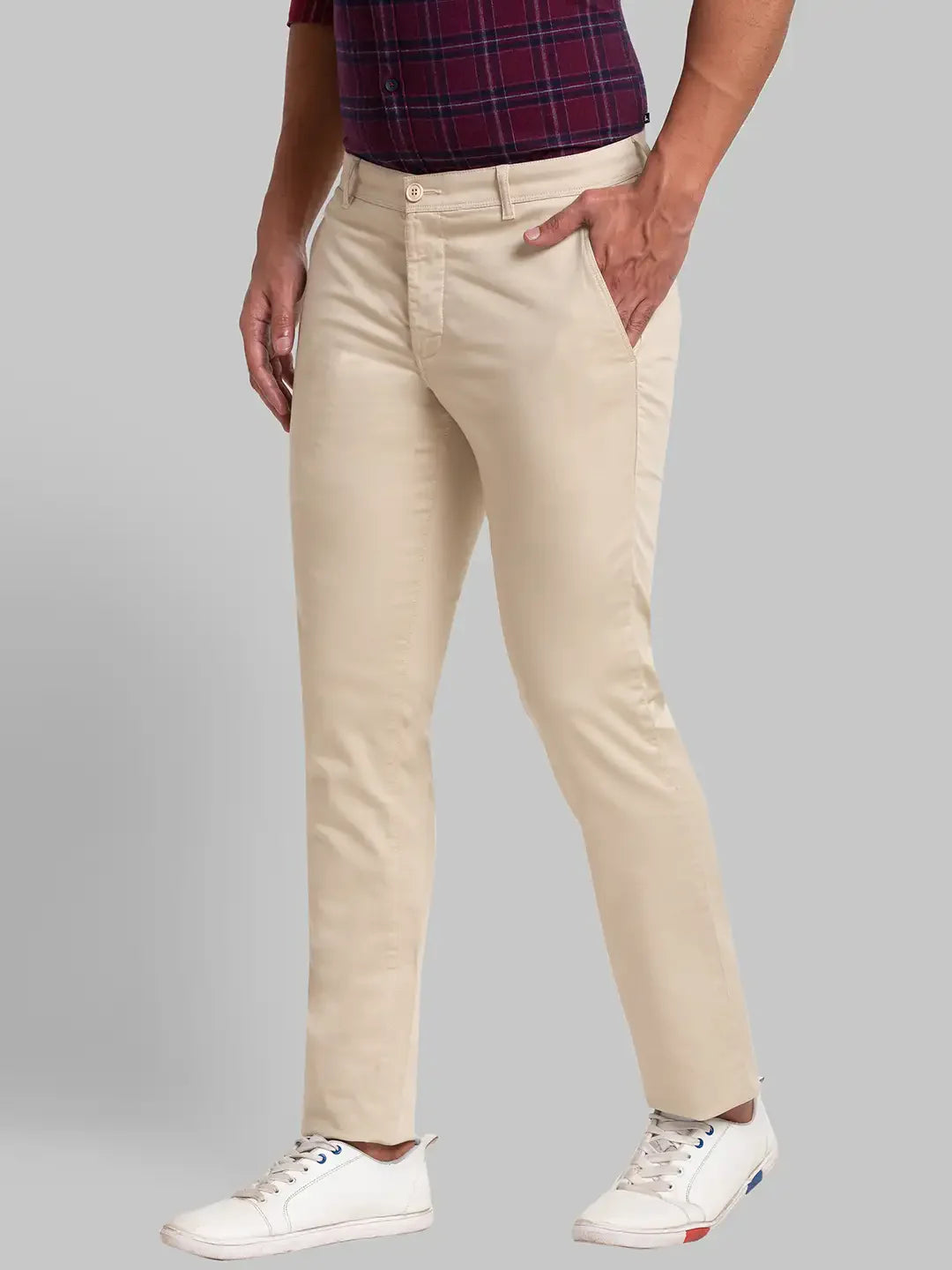 Men Khaki Lrt Fit Solid Cotton Blend Trouser