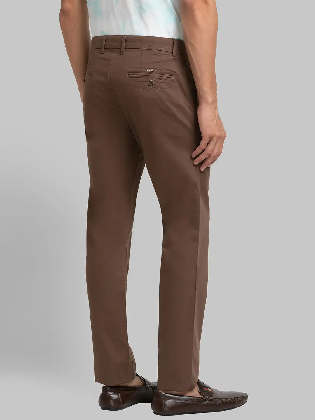 Men Brown Lrt Fit Solid Cotton Blend Trouser