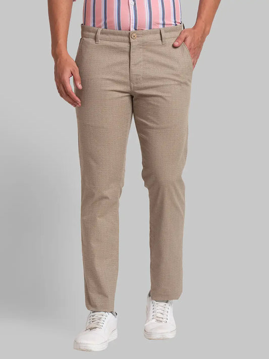 Men Khaki Lrt Fit Solid Cotton Blend Trouser