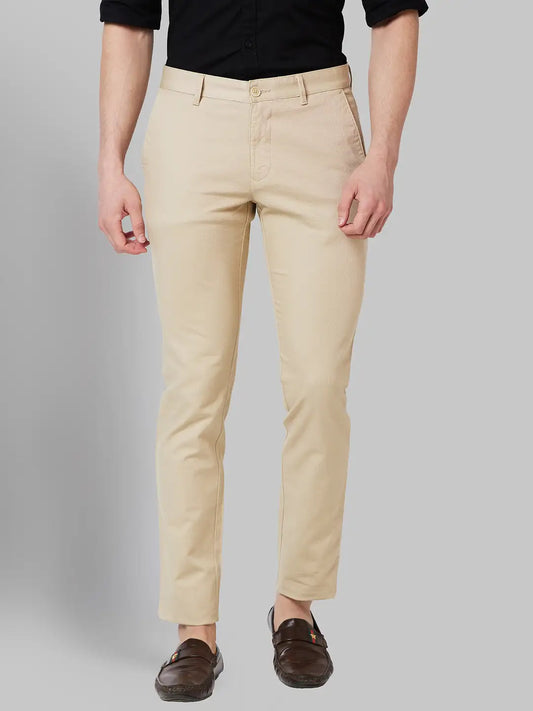 Men Khaki Lrt Fit Solid Cotton Blend Trouser