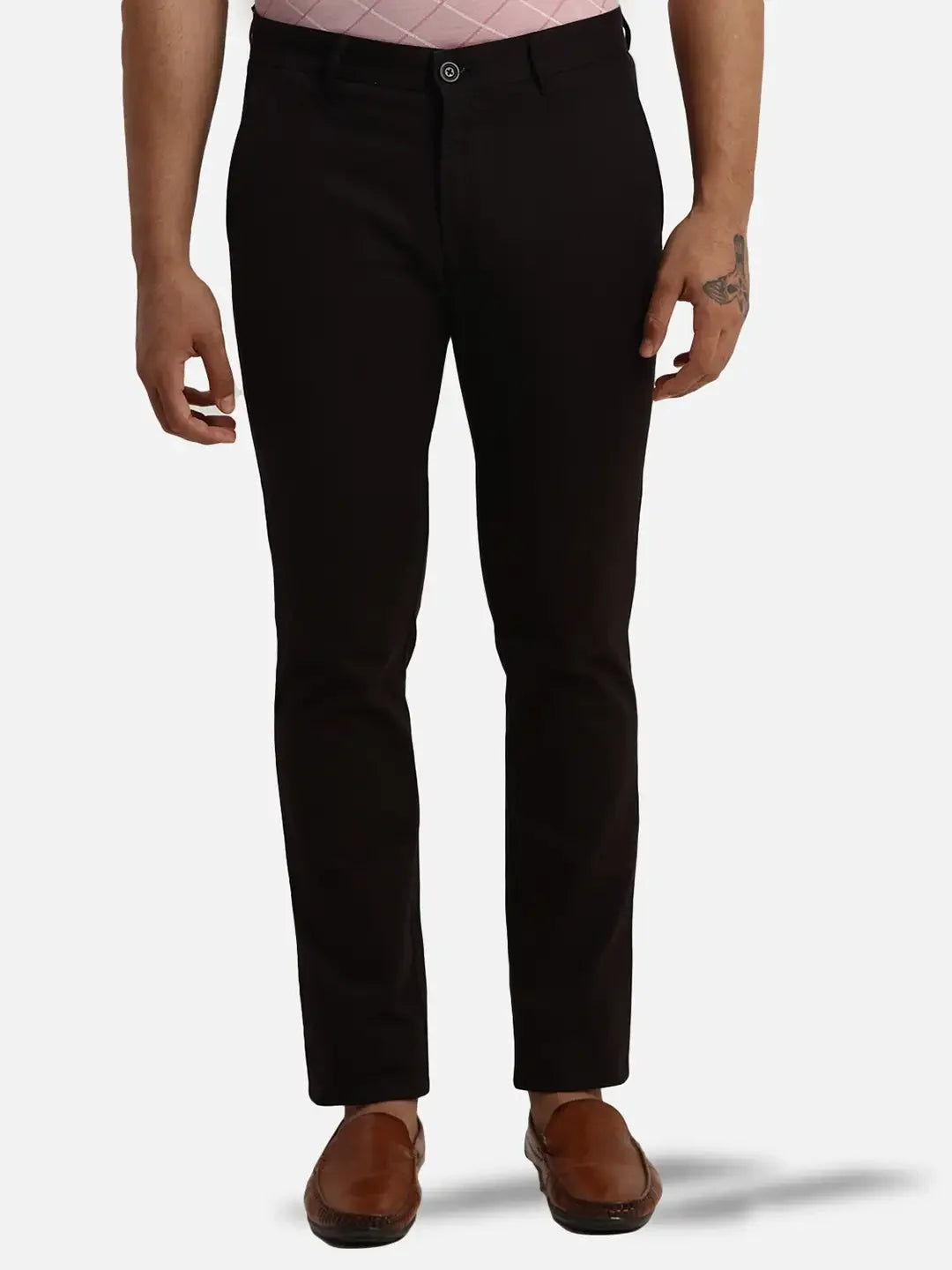 Men Black Lrt Fit Solid Cotton Blend Trouser