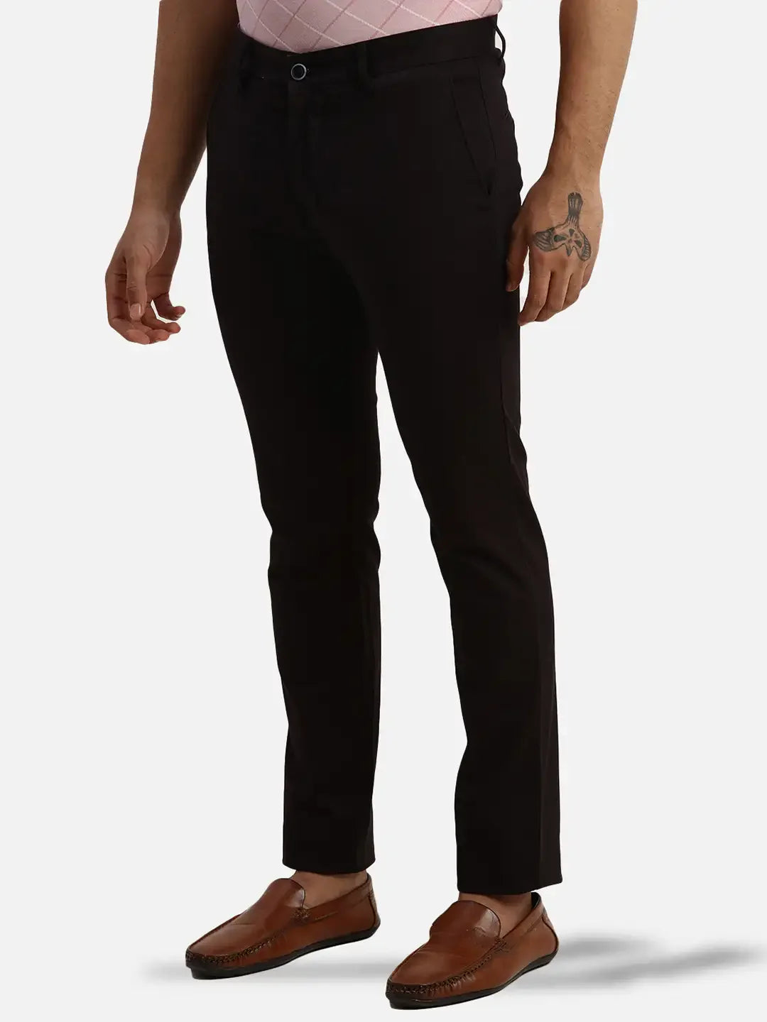 Men Black Lrt Fit Solid Cotton Blend Trouser