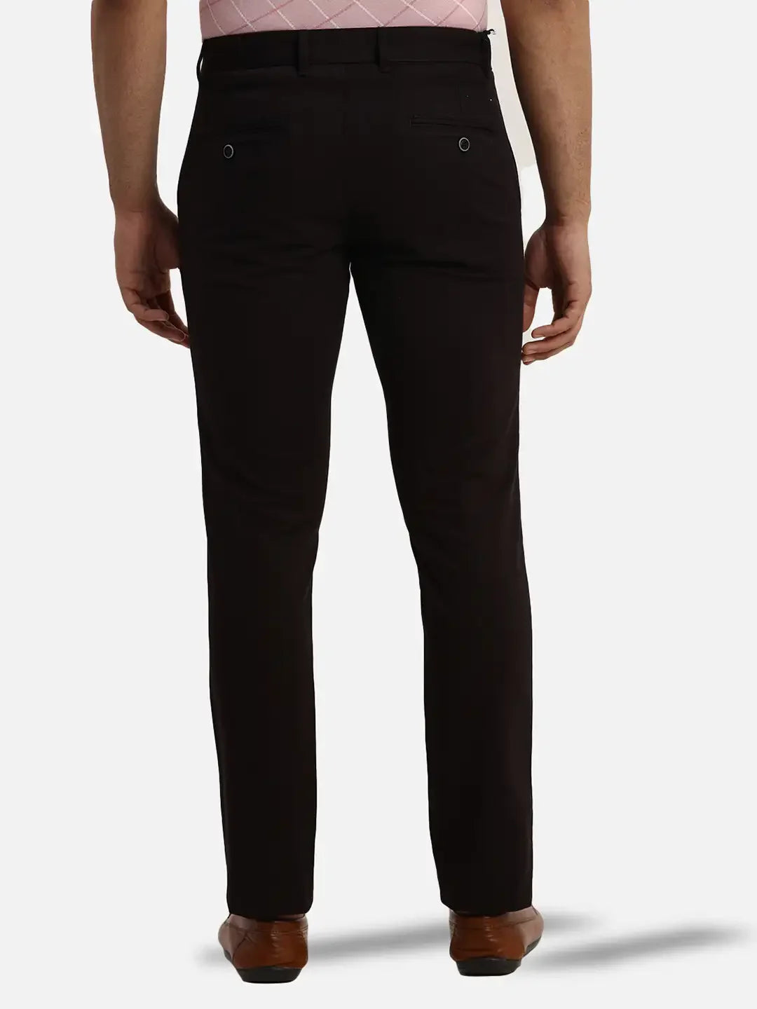 Men Black Lrt Fit Solid Cotton Blend Trouser