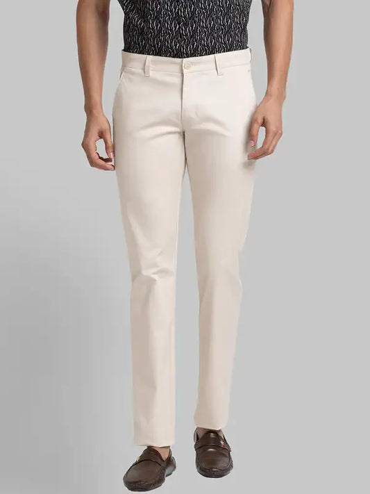 Men Fawn Lrt Fit Solid Cotton Blend Trouser
