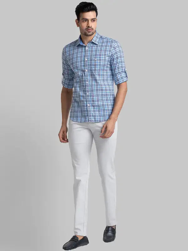 Men Grey Lrt Fit Solid Cotton Blend Trouser