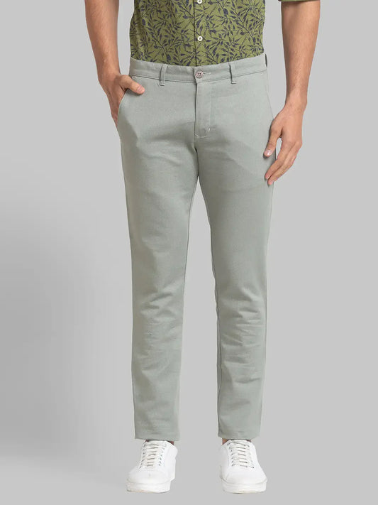 Parx Men Green Printed Lrt Fit Cotton Blend Trouser