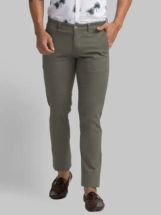 Men Green Lrt Fit Print Cotton Blend Trouser