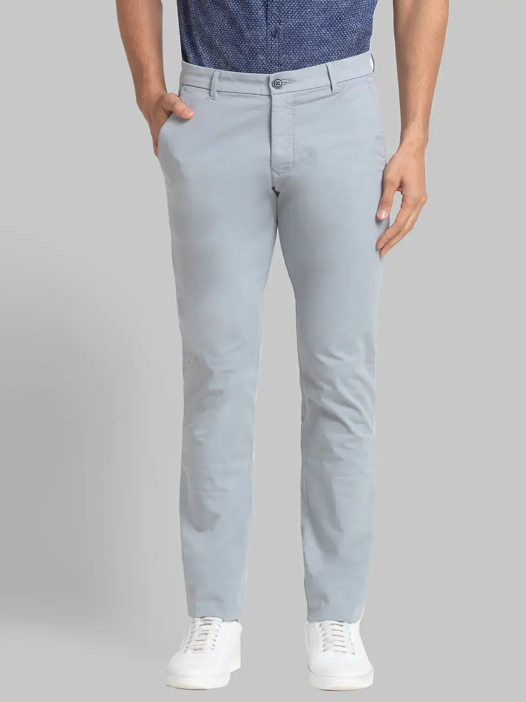 Men Grey Lrt Fit Solid Cotton Blend Trouser