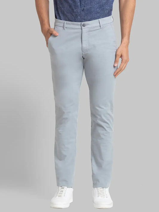 Men Grey Lrt Fit Solid Cotton Blend Trouser