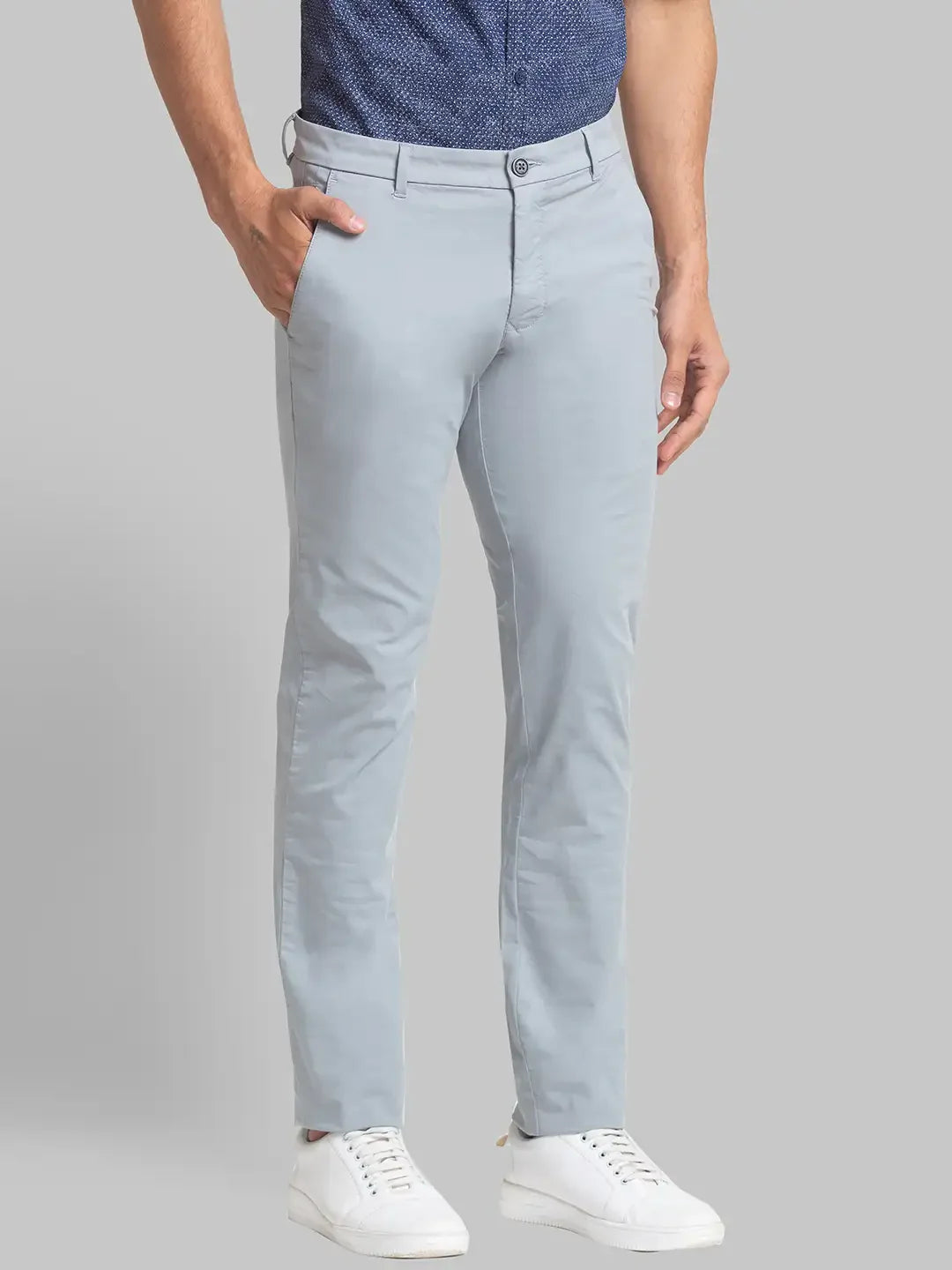 Men Grey Lrt Fit Solid Cotton Blend Trouser