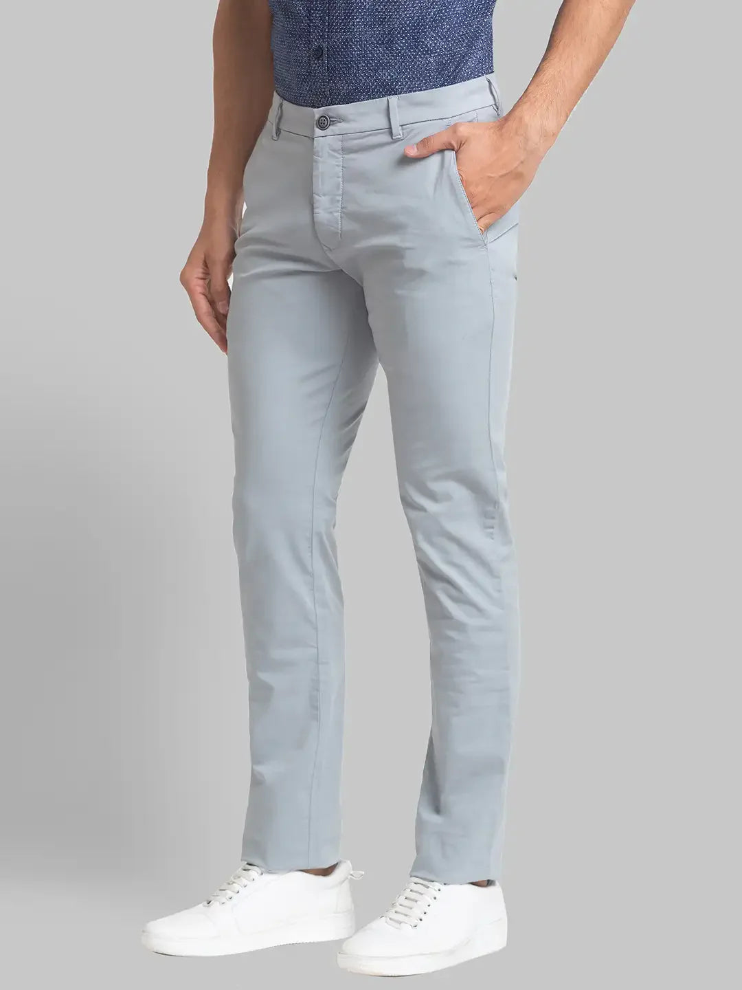 Men Grey Lrt Fit Solid Cotton Blend Trouser