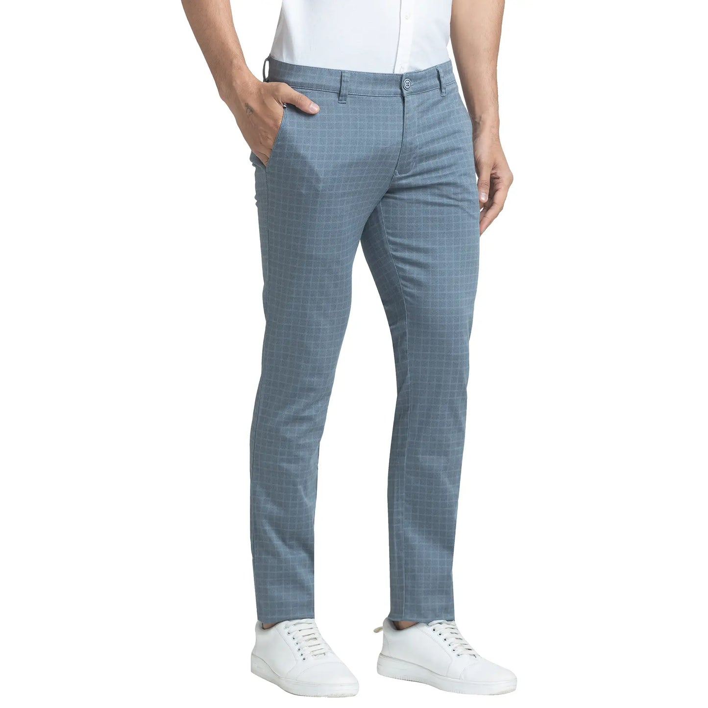 Men Blue Lrt Fit Print Cotton Blend Trouser
