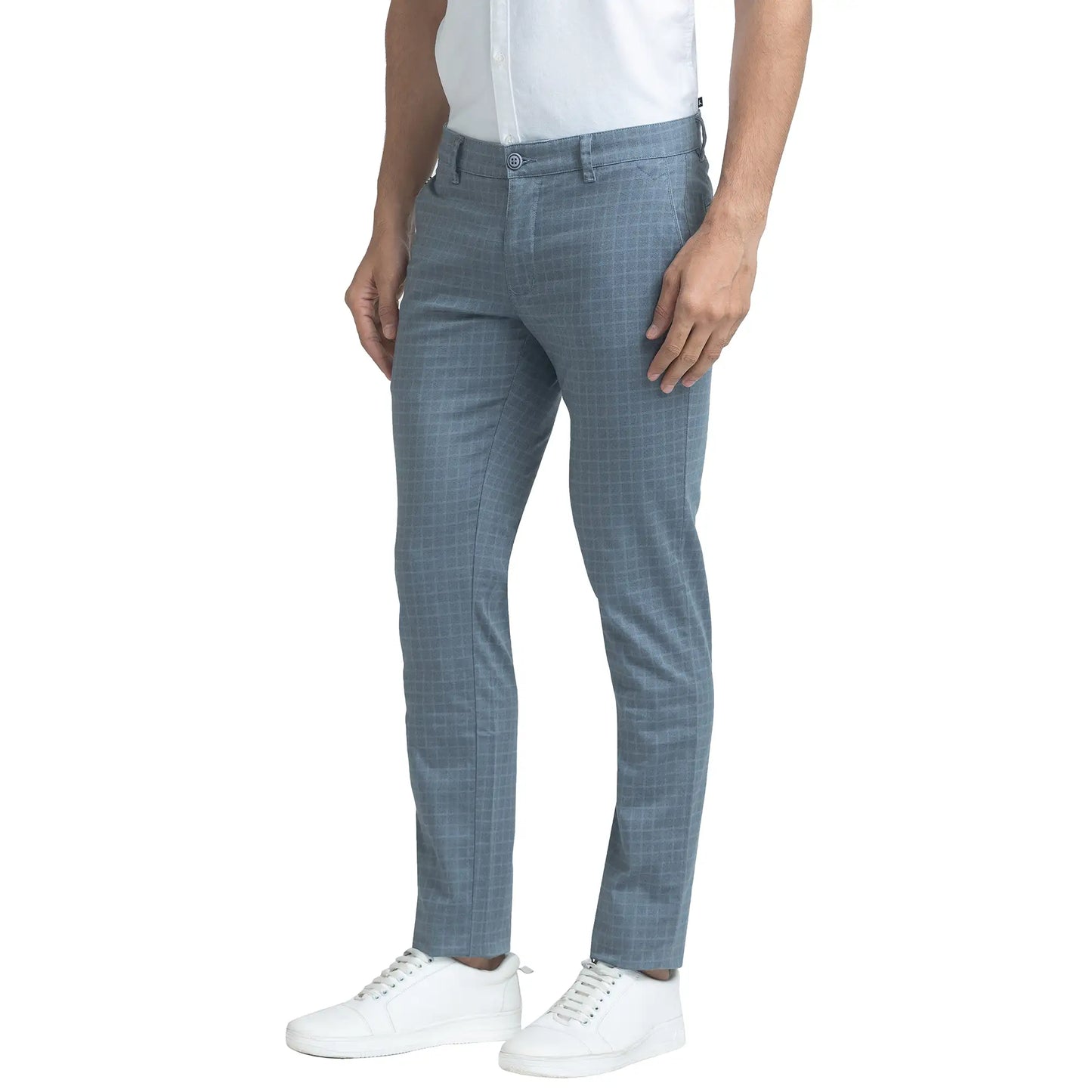 Men Blue Lrt Fit Print Cotton Blend Trouser