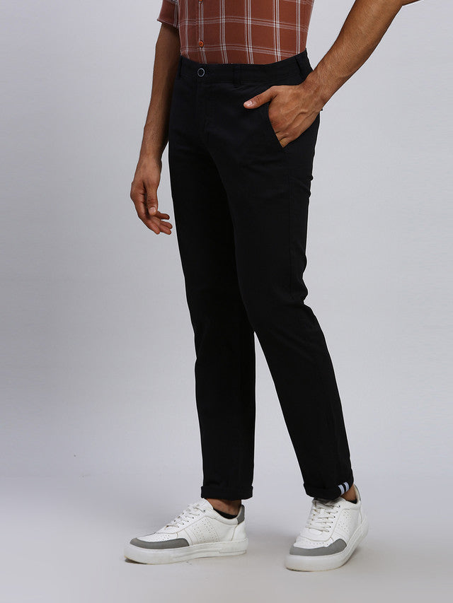 Parx Men Black Solid Tapered Fit Trouser