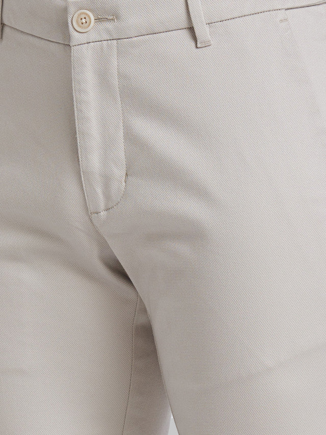 Parx Grey Solid Low Rise Tapered Fit Cotton Blend Trouser