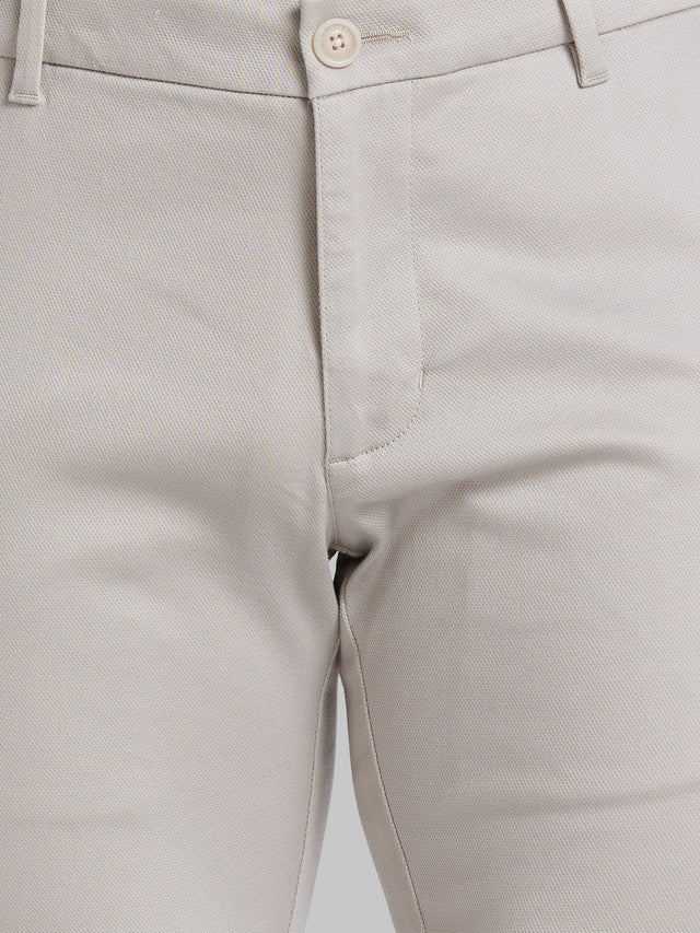 Parx Grey Solid Low Rise Tapered Fit Cotton Blend Trouser