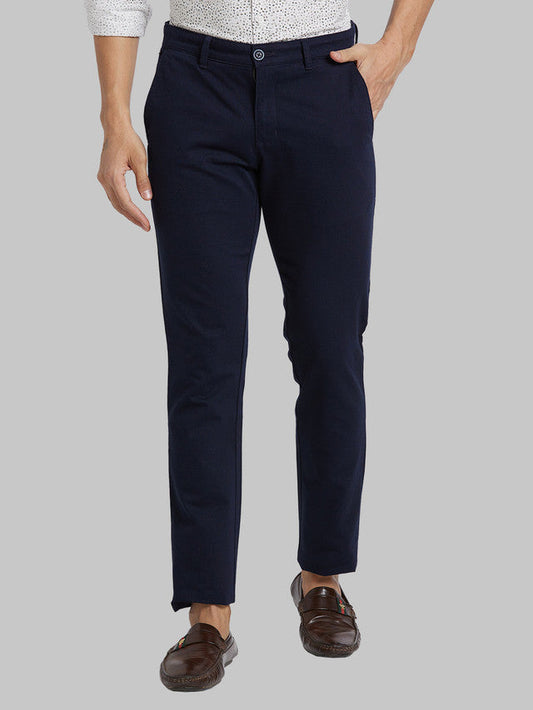 Parx Men Blue Solid Tapered Fit Trouser