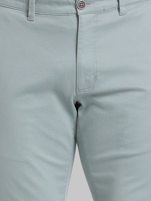 Parx Green Solid Low Rise Tapered Fit Cotton Blend Trouser