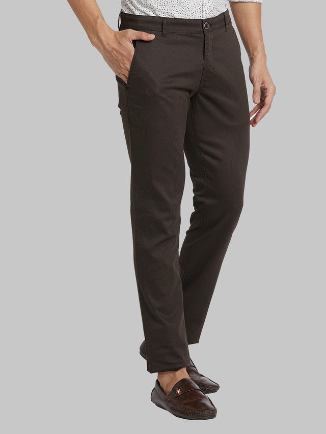 Parx Men Brown Printed Tapered Fit Trouser
