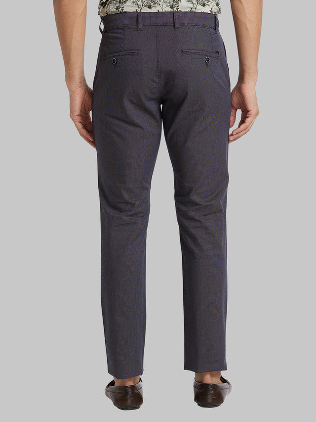 Parx Men Black Yarn Dyed Tapered Fit Trouser