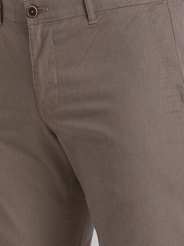 Parx Men Brown Yarn Dyed Tapered Fit Trouser
