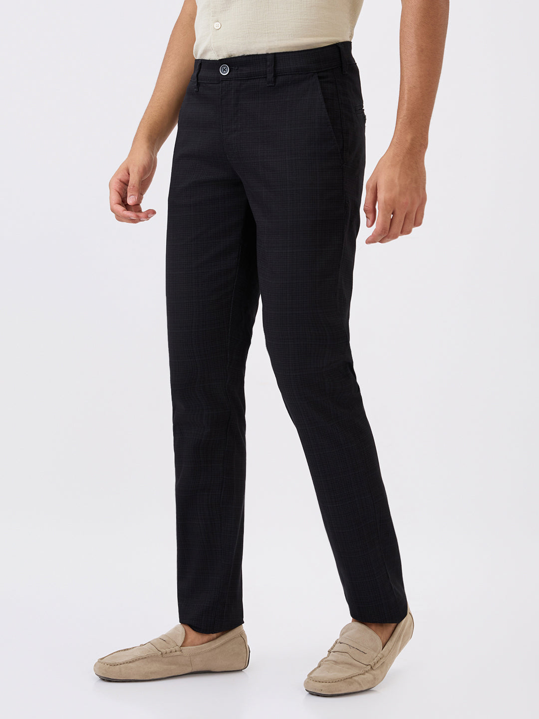 Parx Men Black Printed Low Rise Tapered Fit Cotton Blend Trouser