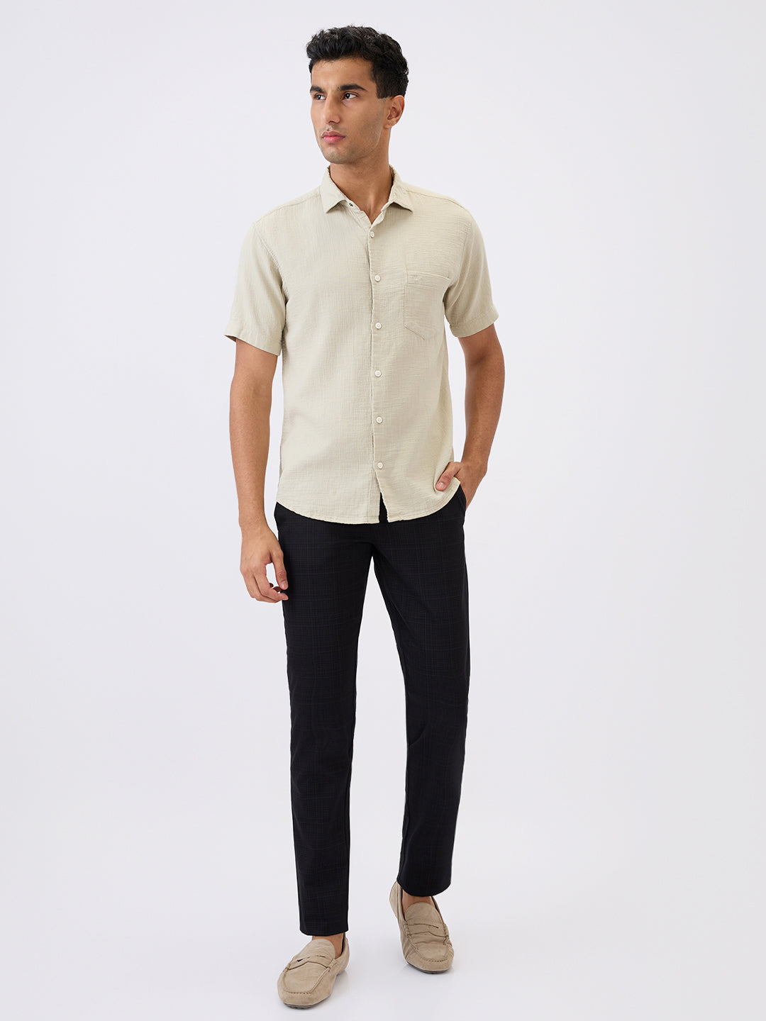 Parx Men Black Printed Low Rise Tapered Fit Cotton Blend Trouser