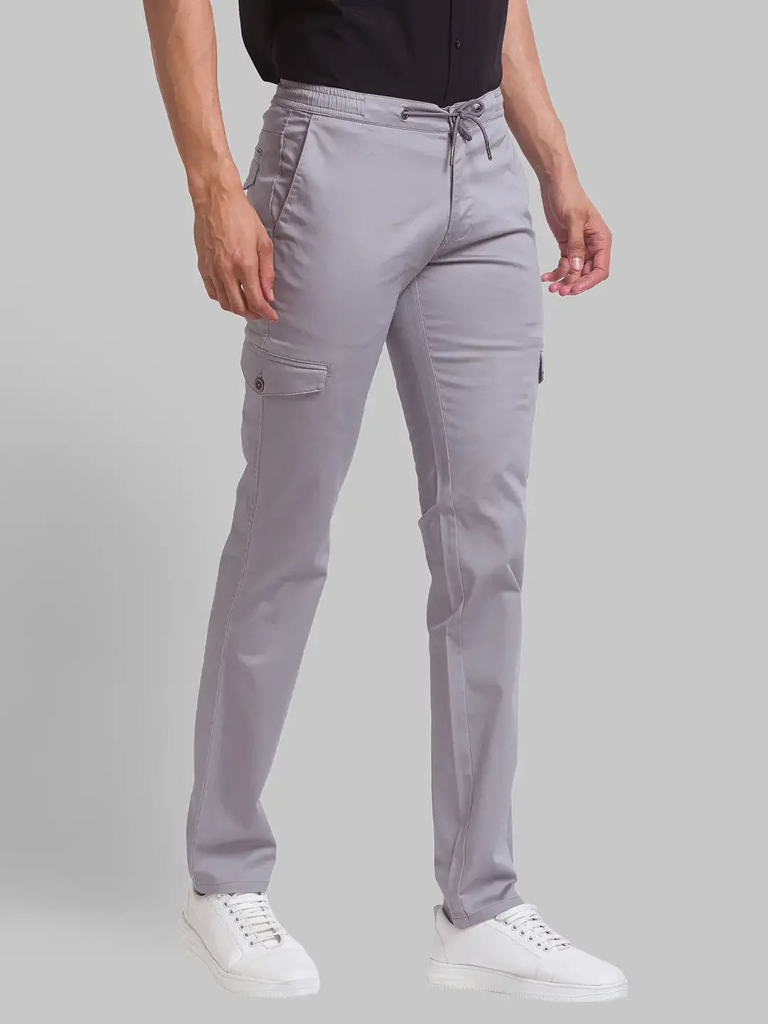 Men Grey Lrt Fit Solid Cotton Blend Trouser