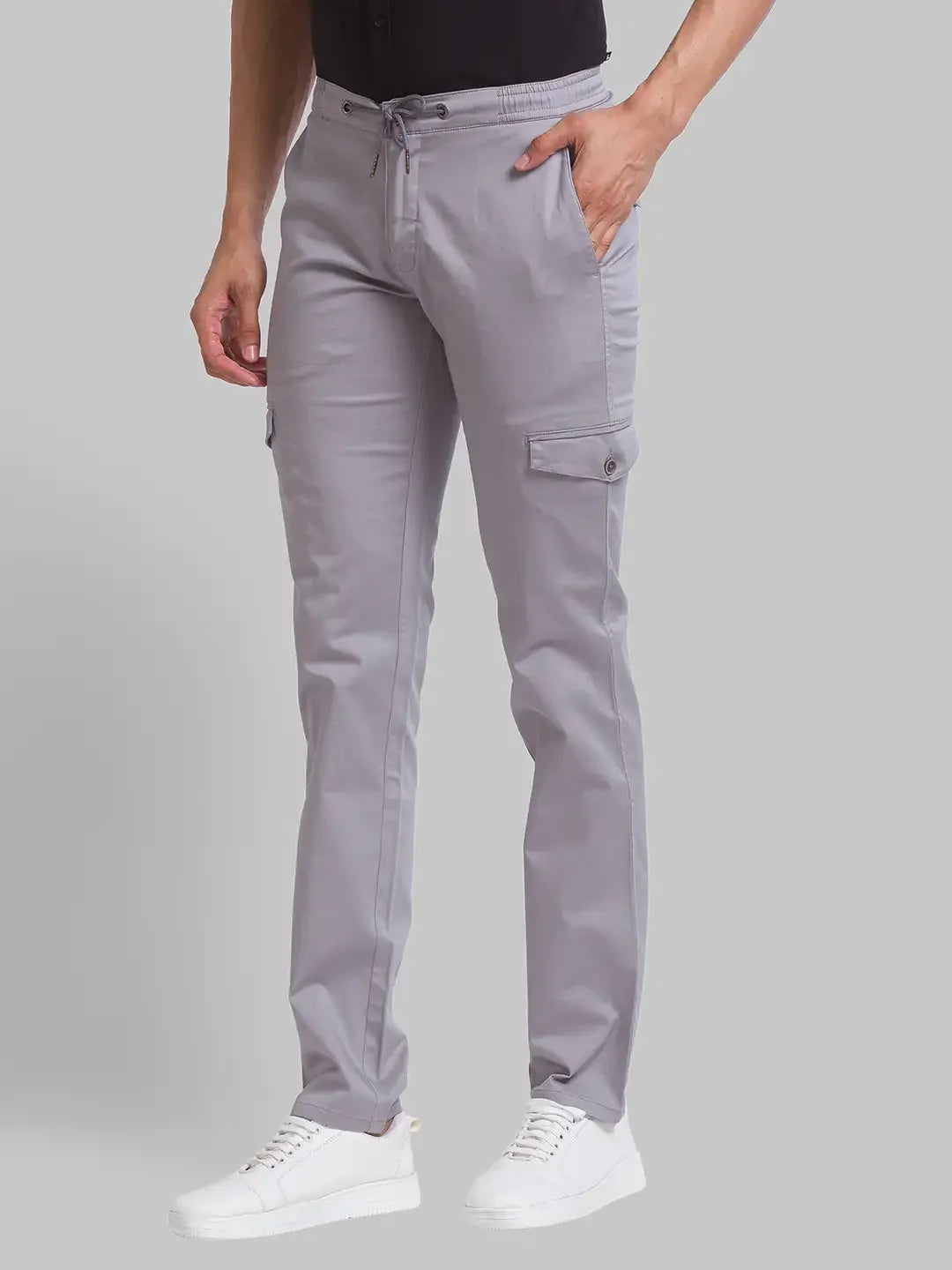 Men Grey Lrt Fit Solid Cotton Blend Trouser
