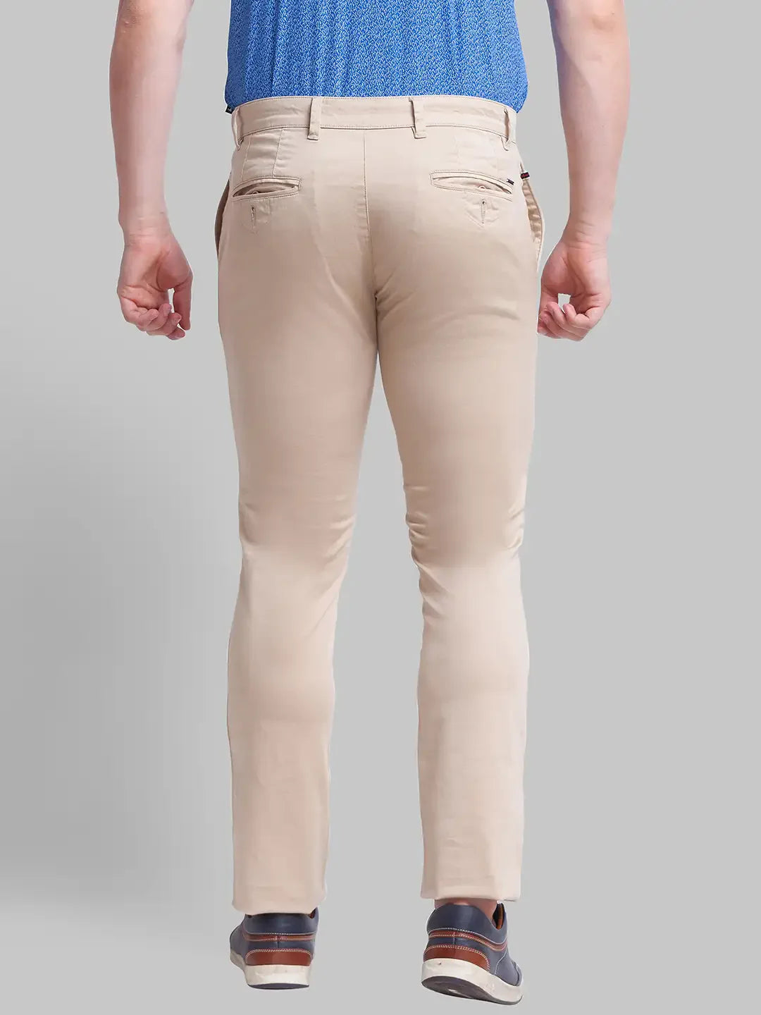 Men Khaki Lrt Fit Solid Cotton Blend Trouser