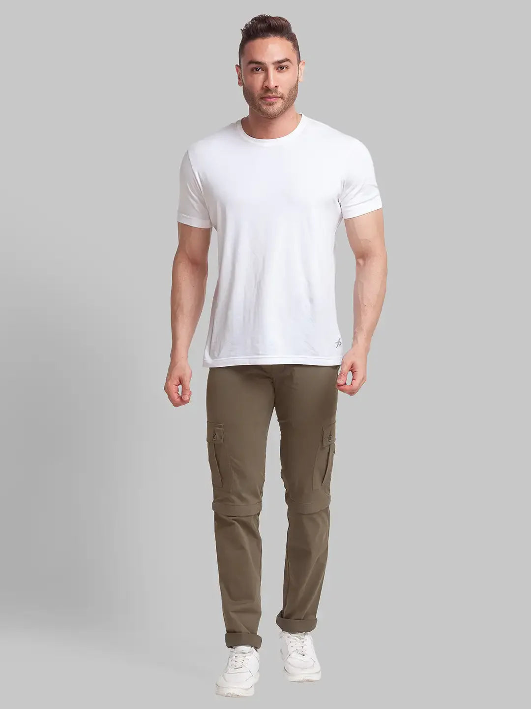 Men Green Lrt Fit Solid Cotton Blend Trouser