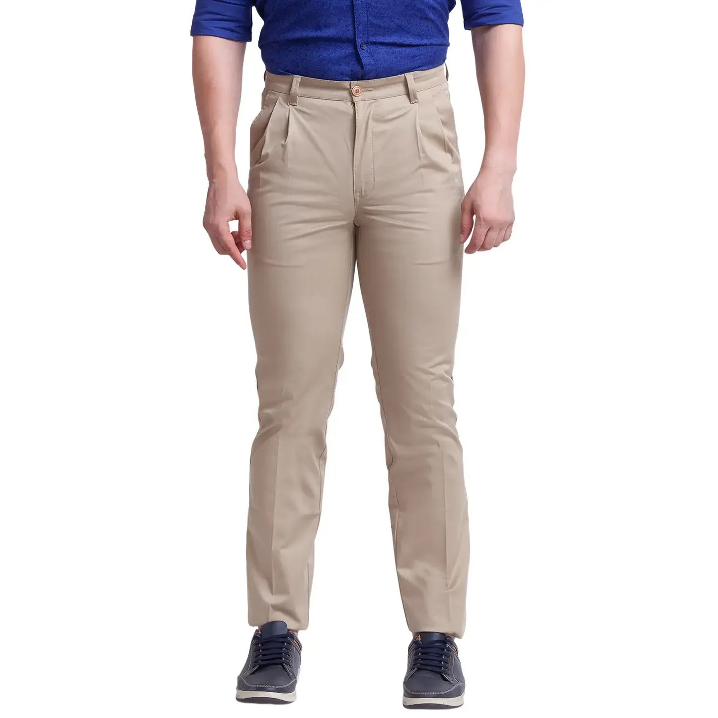 Men Khaki Carrot Fit Solid Cotton Blend Trouser