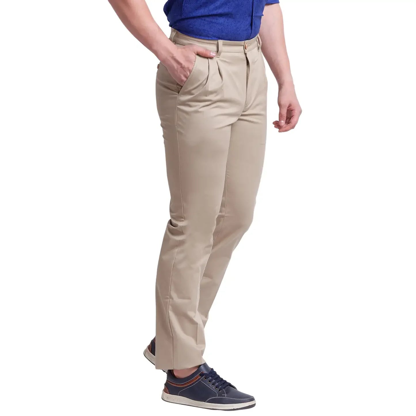 Men Khaki Carrot Fit Solid Cotton Blend Trouser