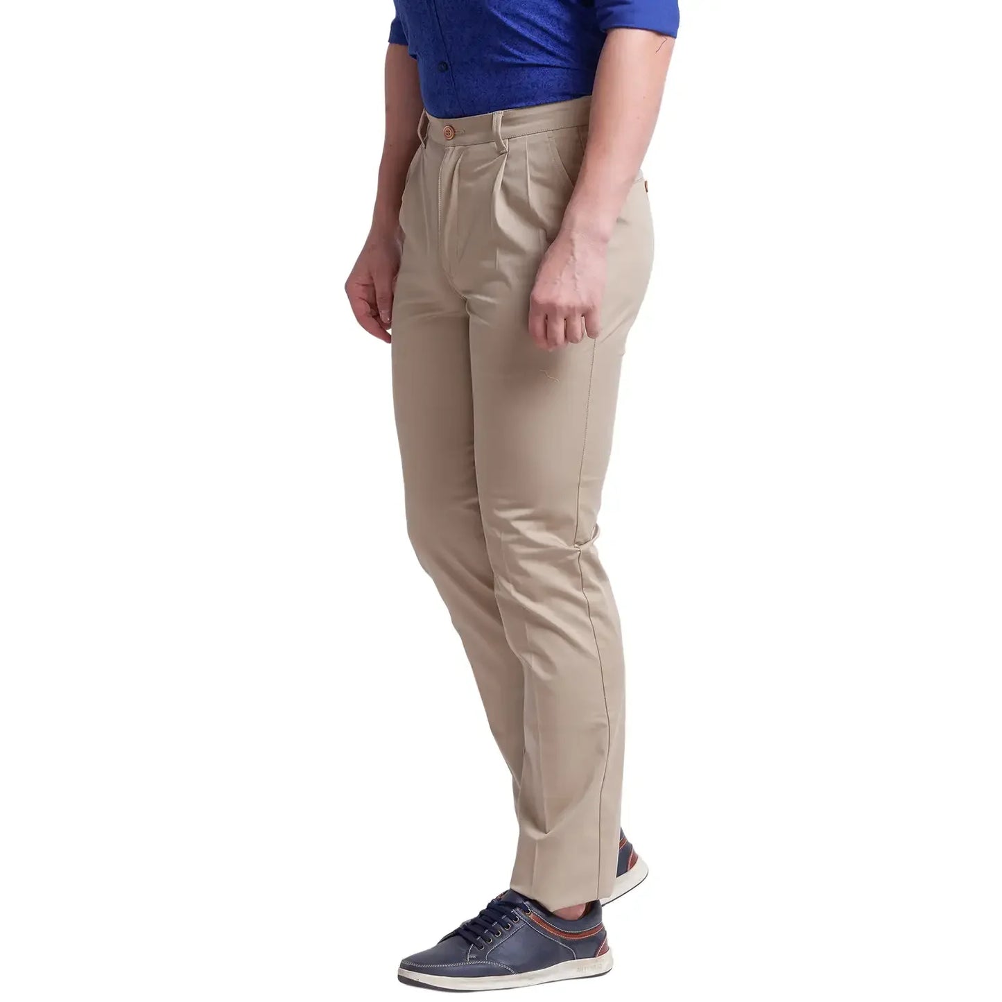 Men Khaki Carrot Fit Solid Cotton Blend Trouser