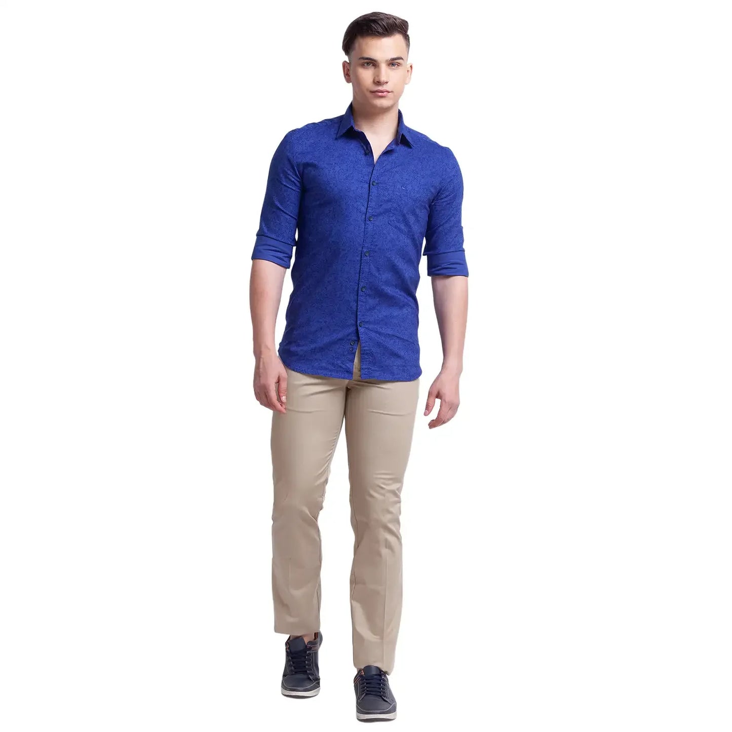 Men Khaki Carrot Fit Solid Cotton Blend Trouser