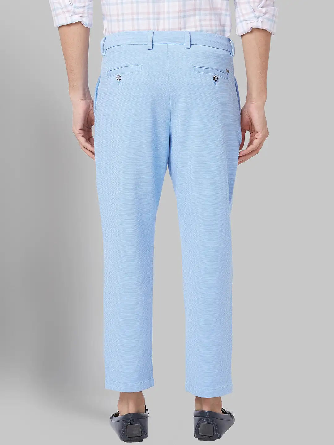 Men Blue Carrot Fit Solid Terylene Blend Trouser
