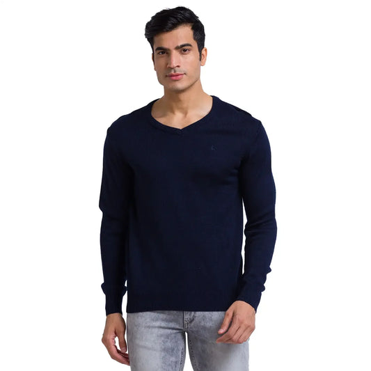 Men Blue Solid Acrylic Full Sleeve Sweaters