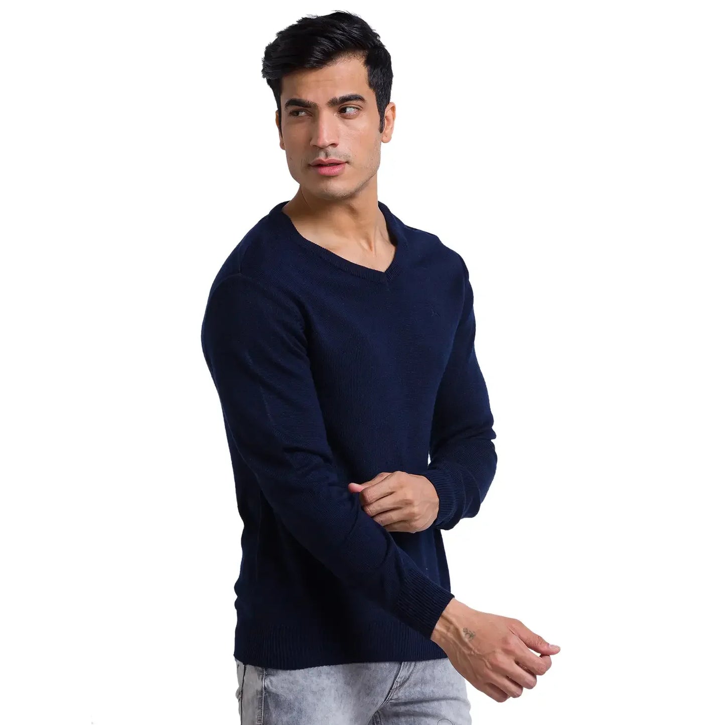 Men Blue Solid Acrylic Full Sleeve Sweaters
