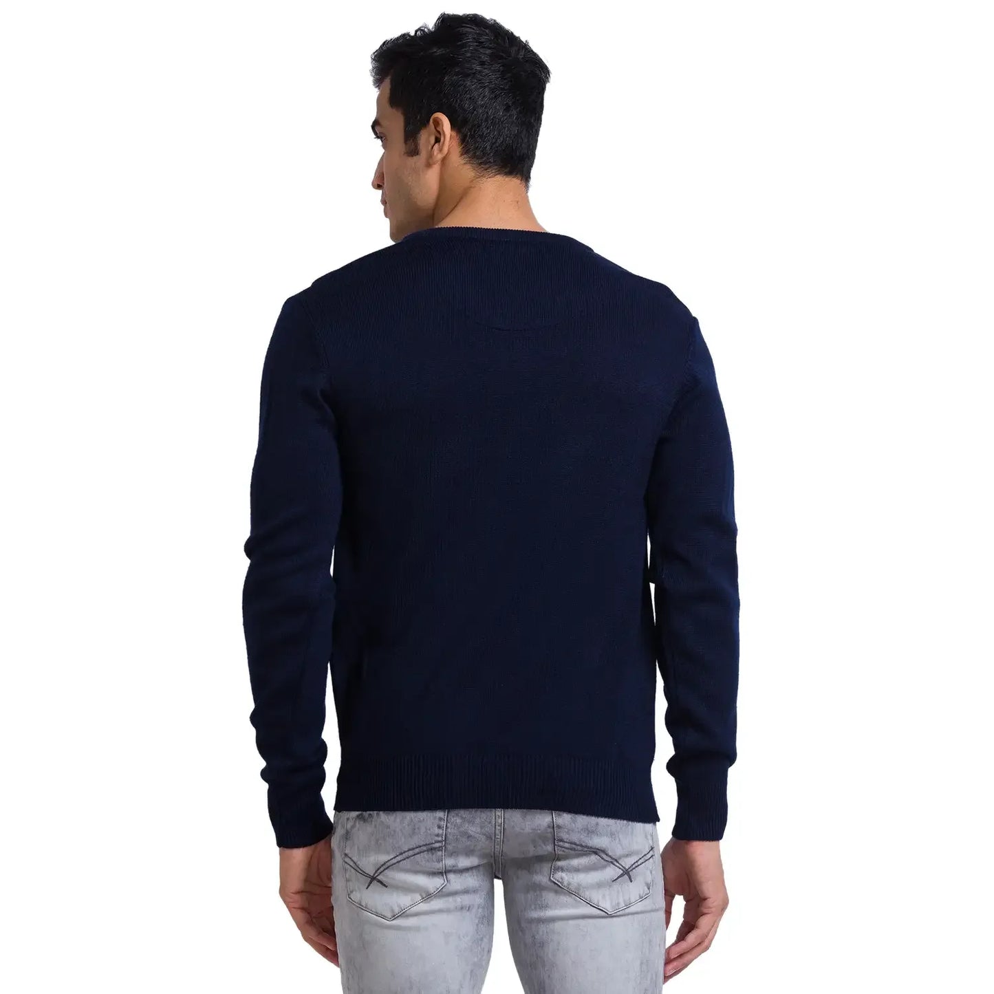 Men Blue Solid Acrylic Full Sleeve Sweaters