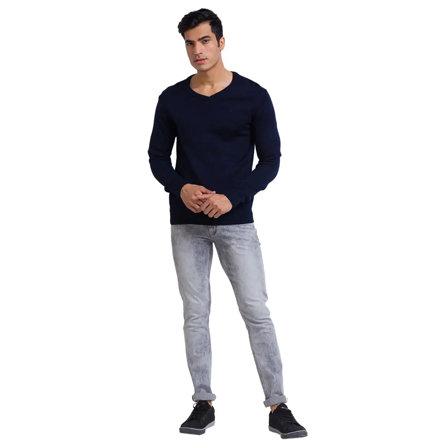 Men Blue Solid Acrylic Full Sleeve Sweaters