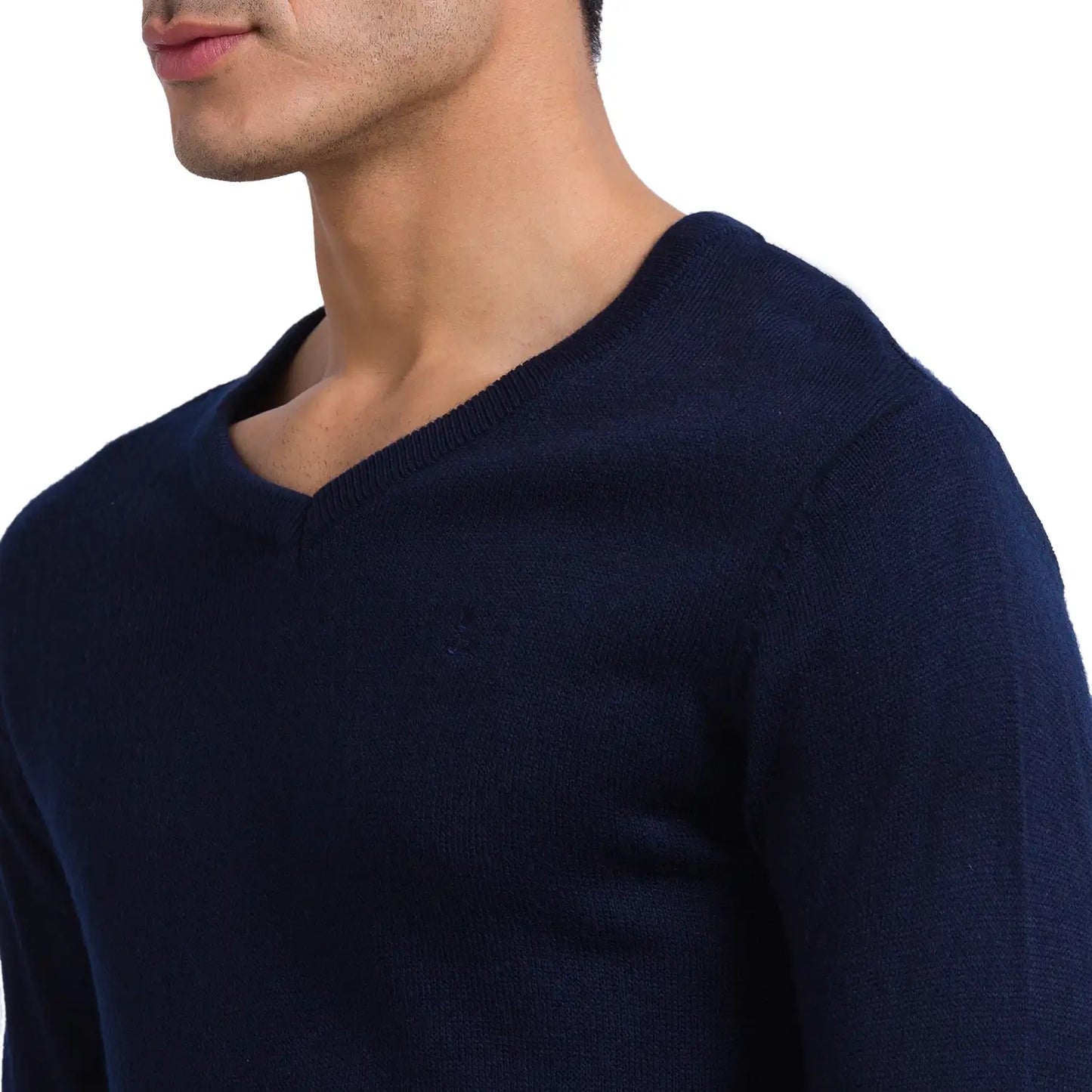 Men Blue Solid Acrylic Full Sleeve Sweaters