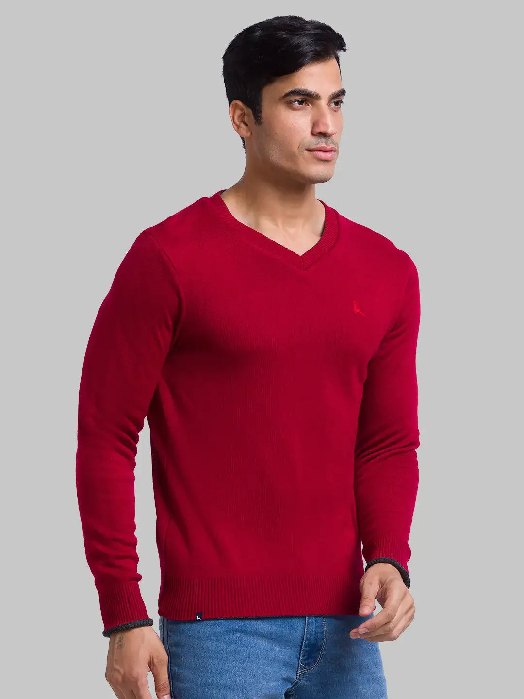 Men Grey Solid Acrylic Full Sleeve Sweaters