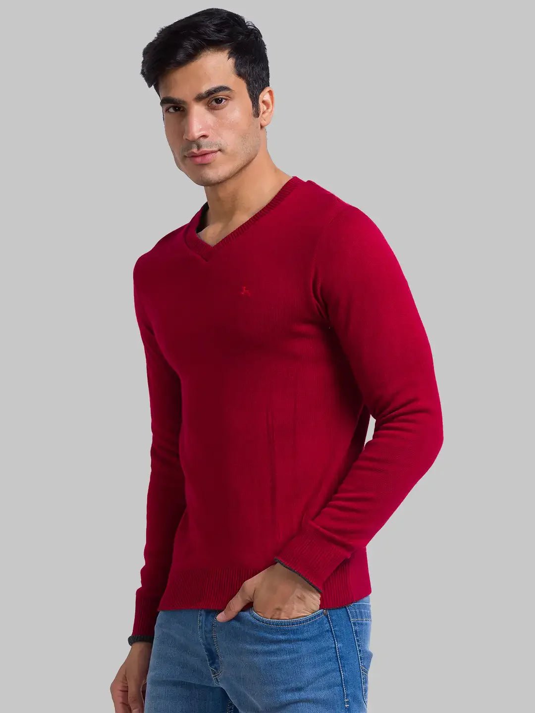 Men Grey Solid Acrylic Full Sleeve Sweaters