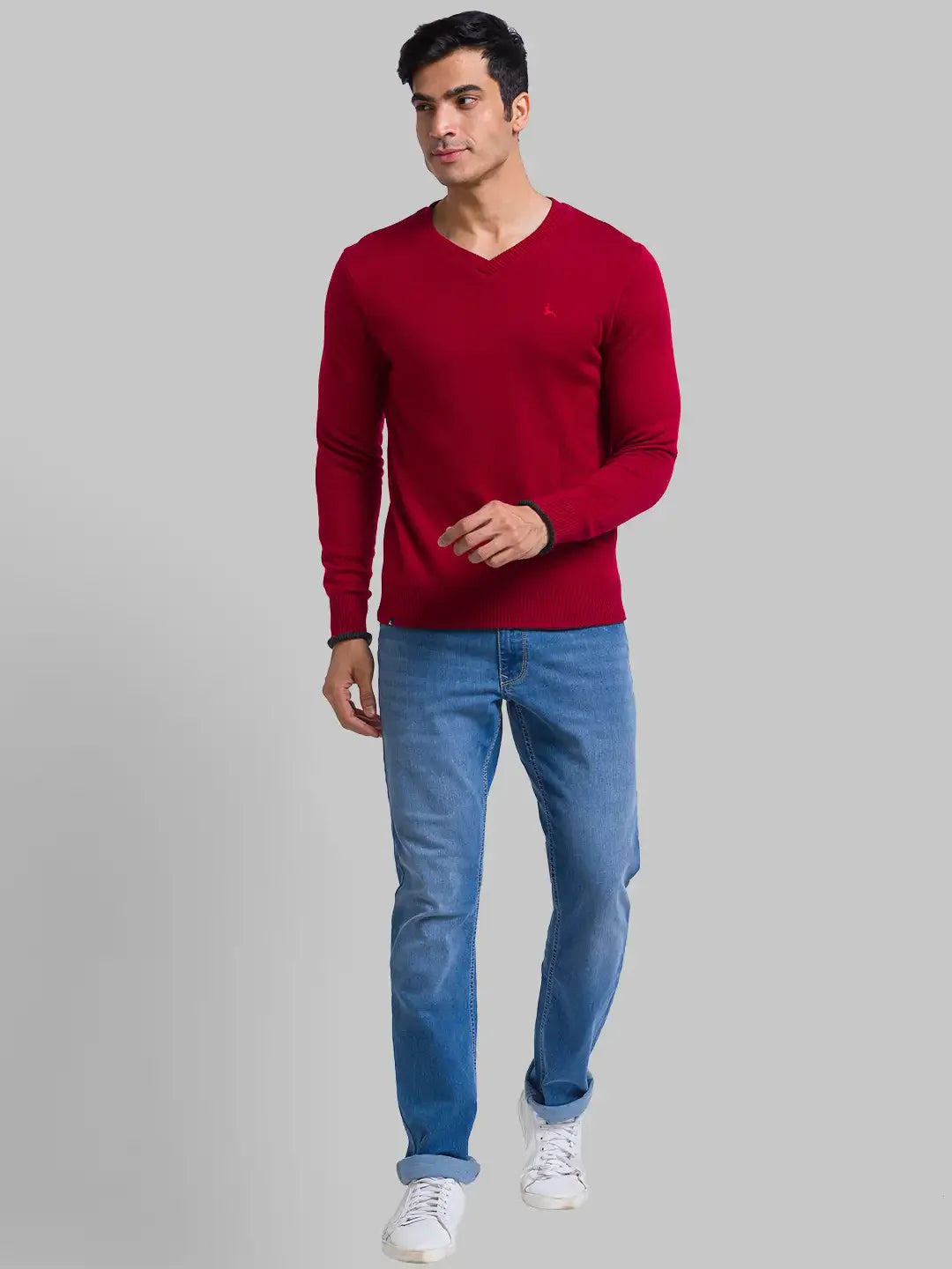 Men Grey Solid Acrylic Full Sleeve Sweaters