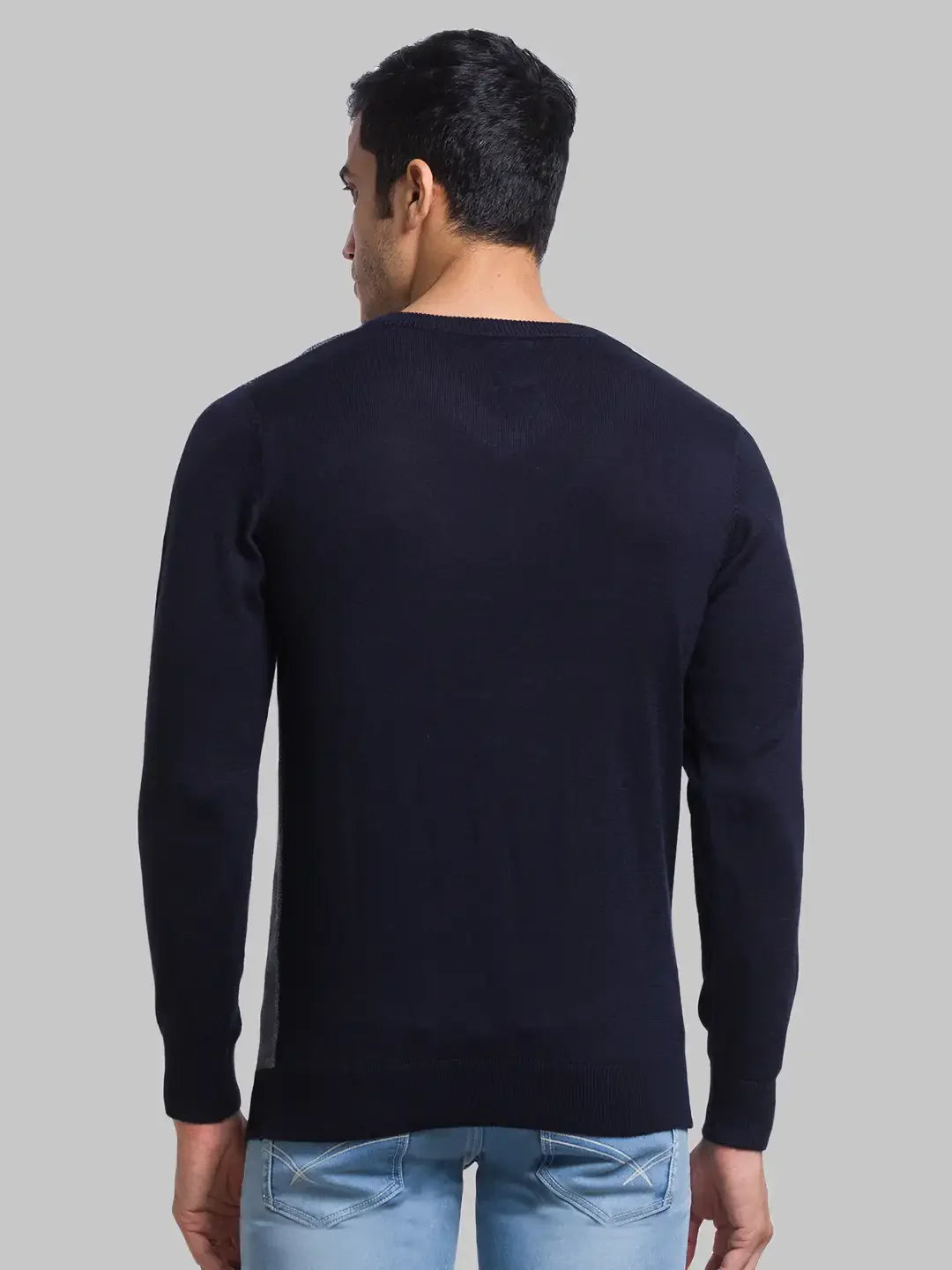 Men Blue Jacquard Acrylic Blend Full Sleeve Sweaters