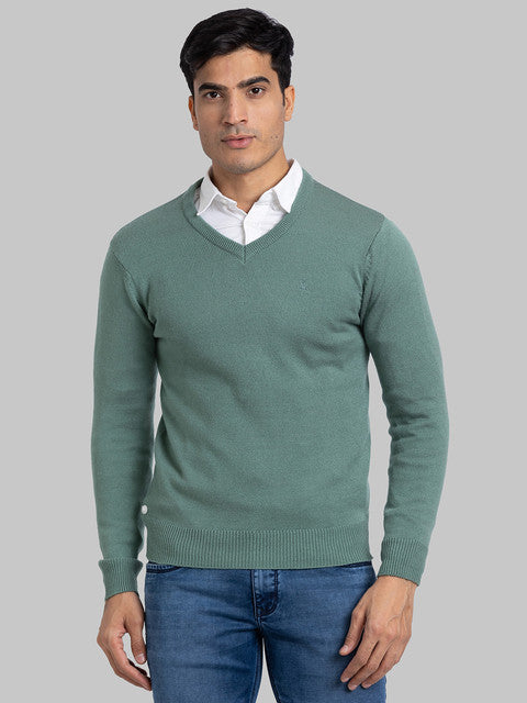 Parx Men Green Solid Acrylic Sweater