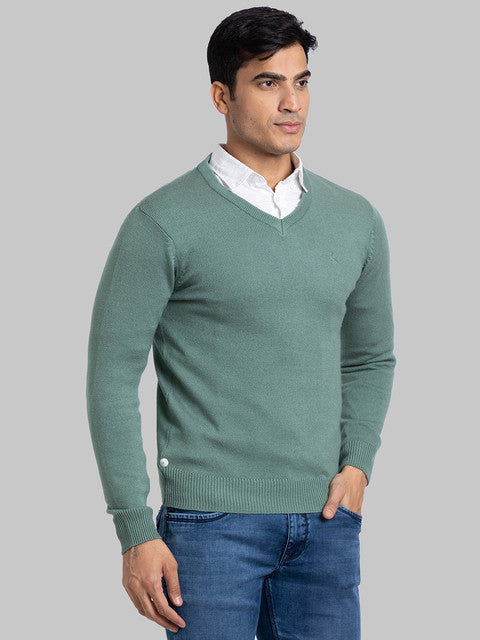 Parx Men Green Solid Acrylic Sweater