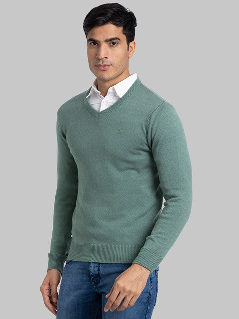 Parx Men Green Solid Acrylic Sweater
