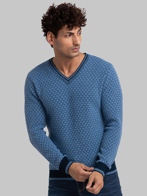 Parx Men Blue Jacquard Acrylic Sweater