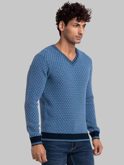Parx Men Blue Jacquard Acrylic Sweater